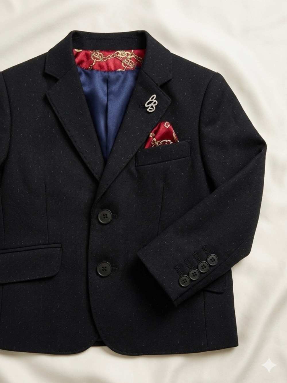 Boys' Navy Tailored Blazer with Red Pocket Accent